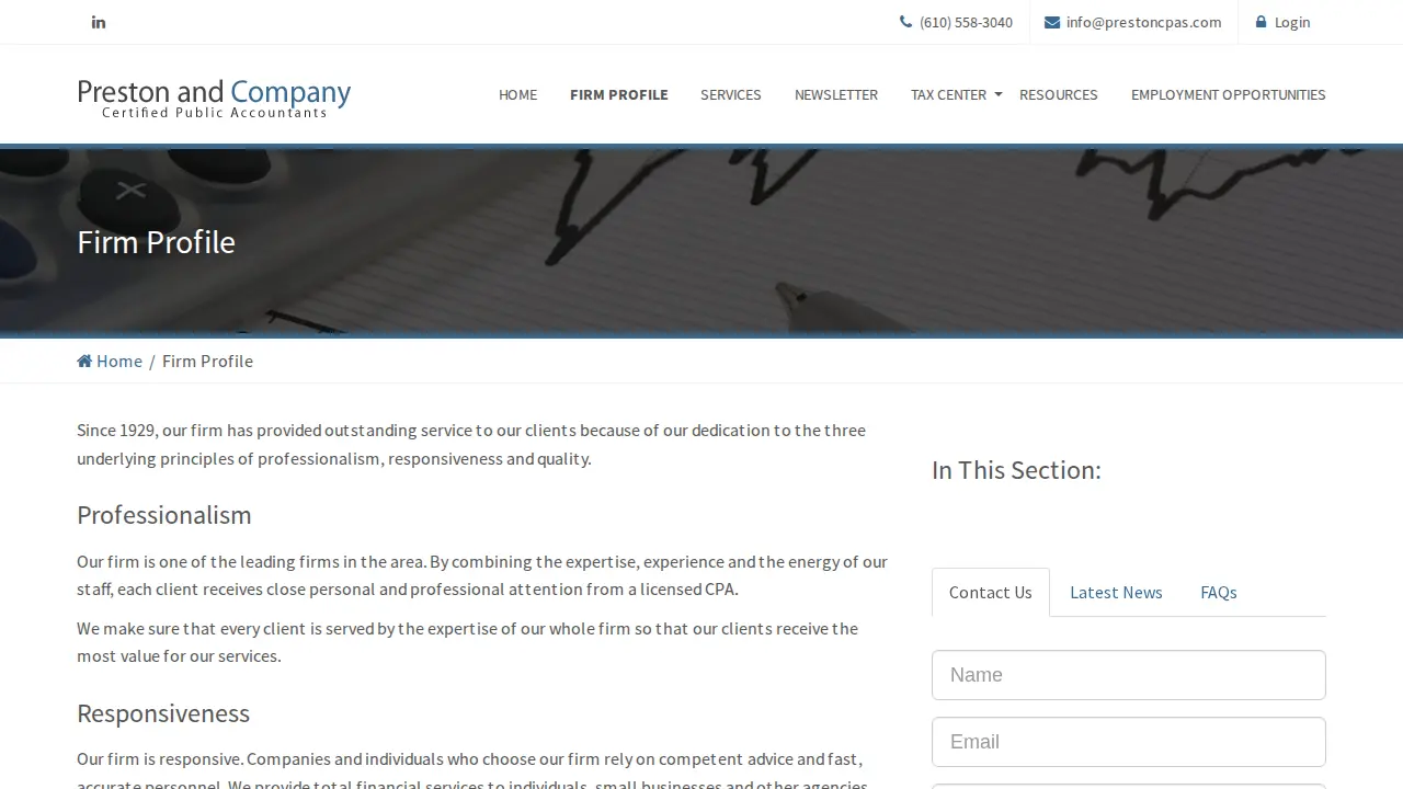 Preston and Company page