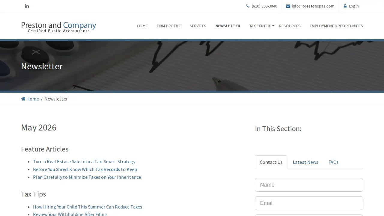 Preston and Company page