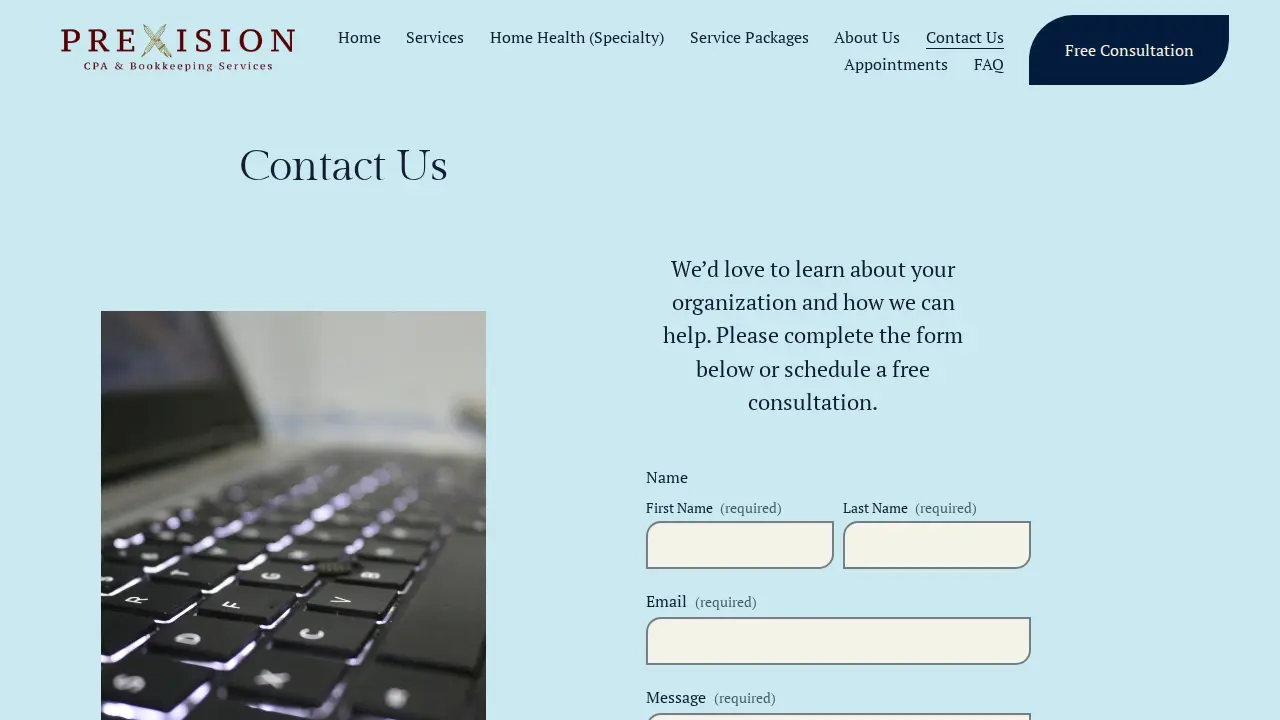 Prexision CPA & Bookkeeping Services page