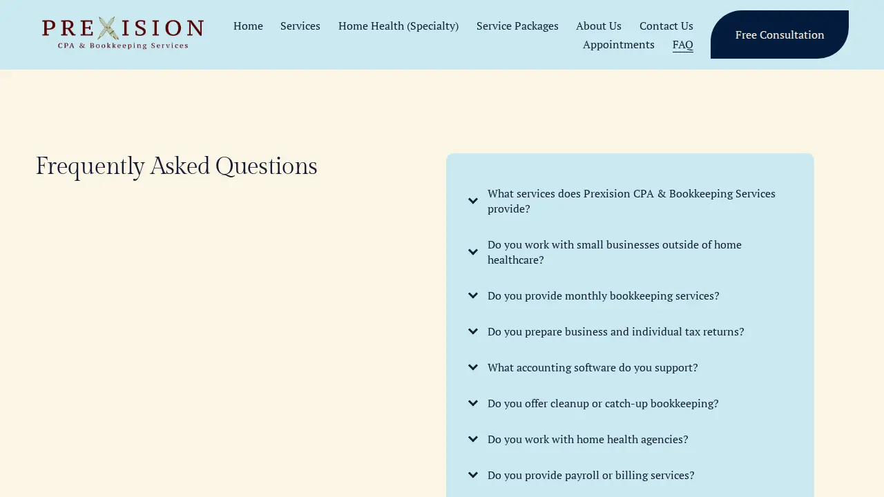 Prexision CPA & Bookkeeping Services page