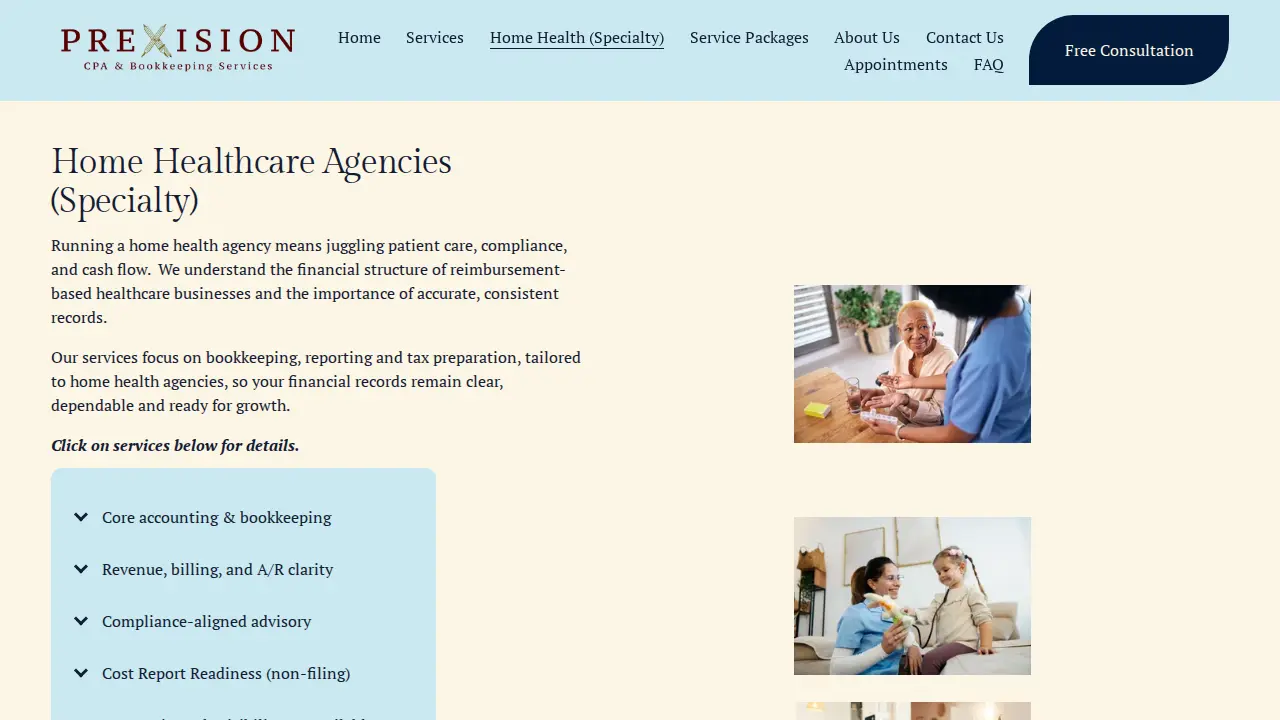 Prexision CPA & Bookkeeping Services page