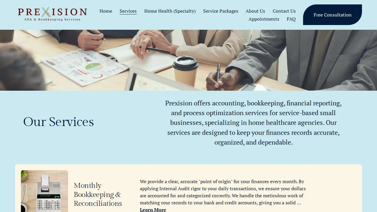 Prexision CPA & Bookkeeping Services page
