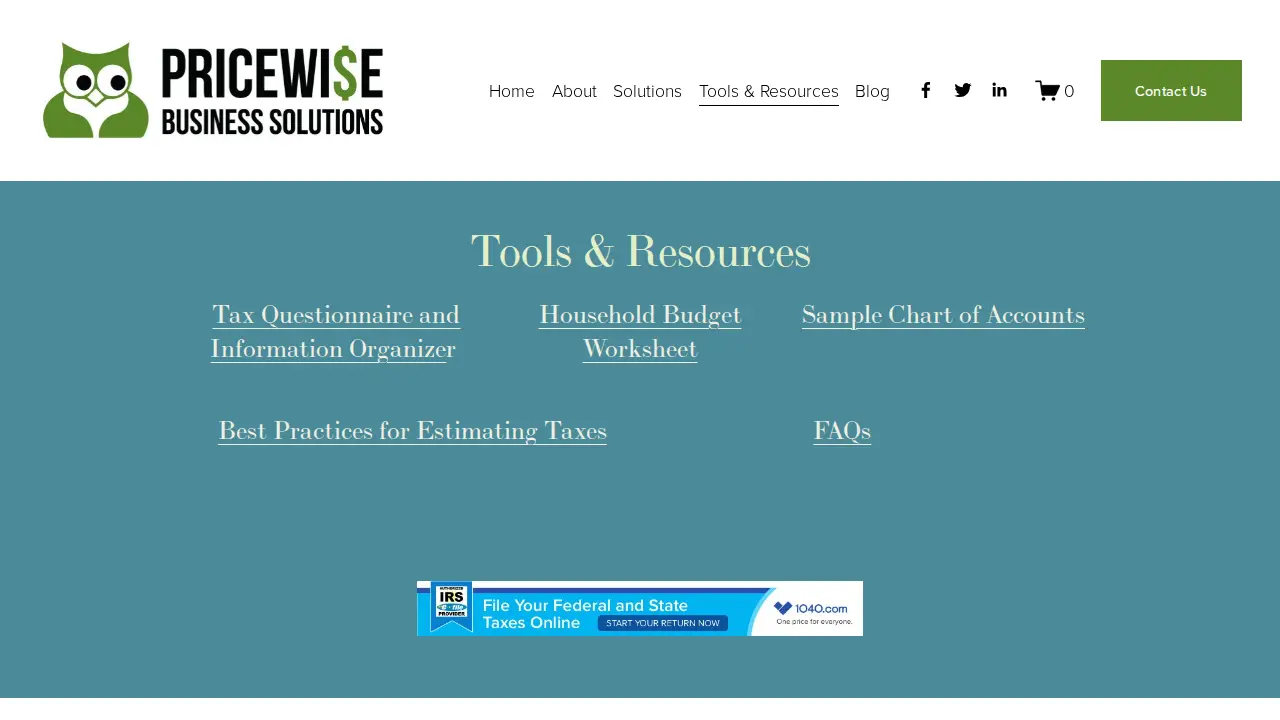 Pricewise Business Solutions page