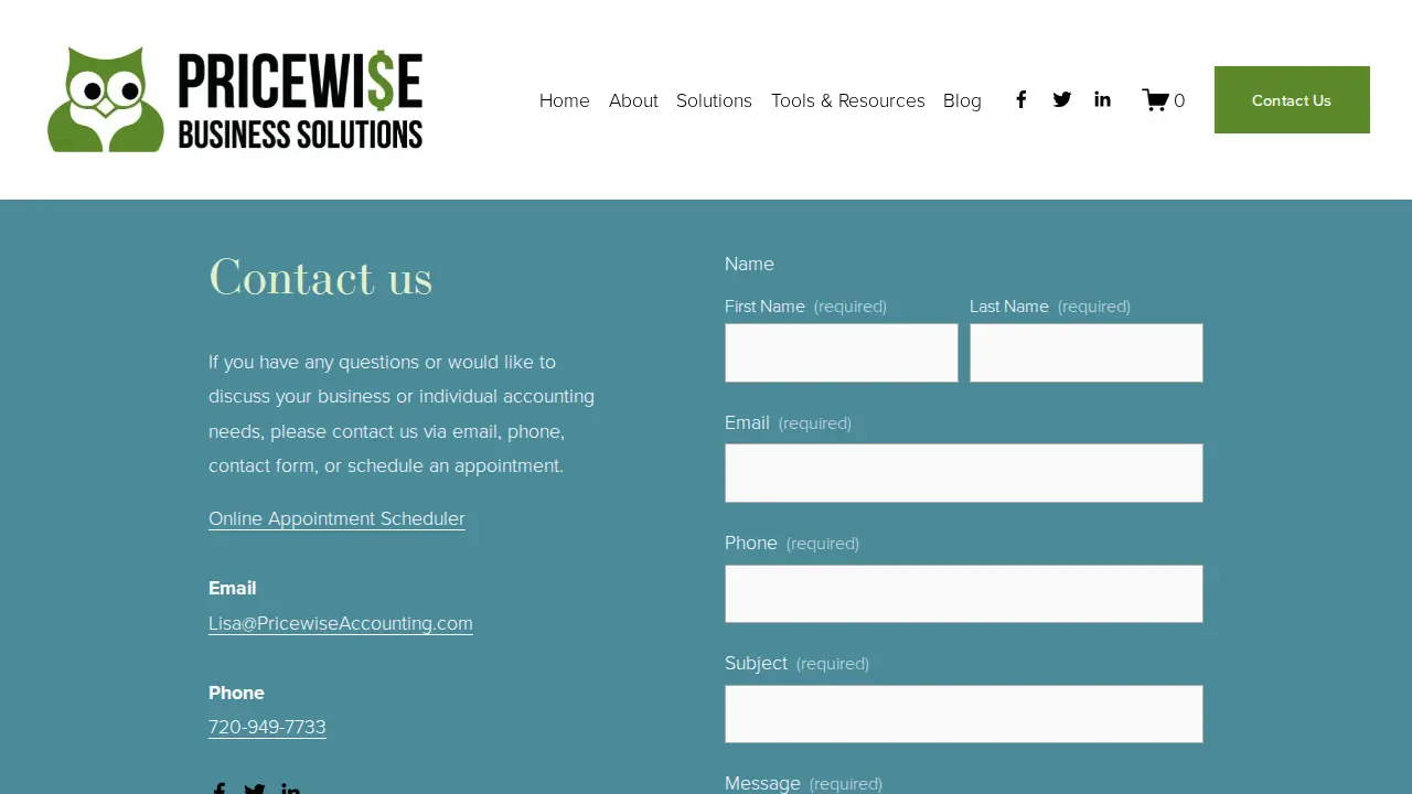Pricewise Business Solutions page