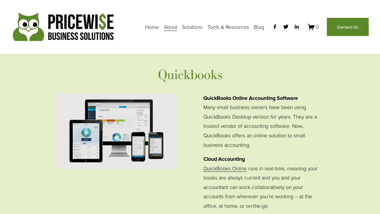 Pricewise Business Solutions page
