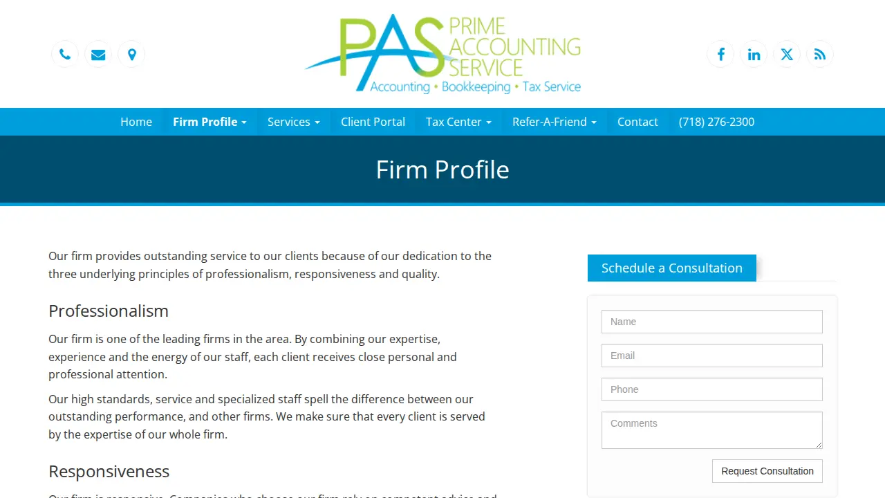 Prime Accounting Service page