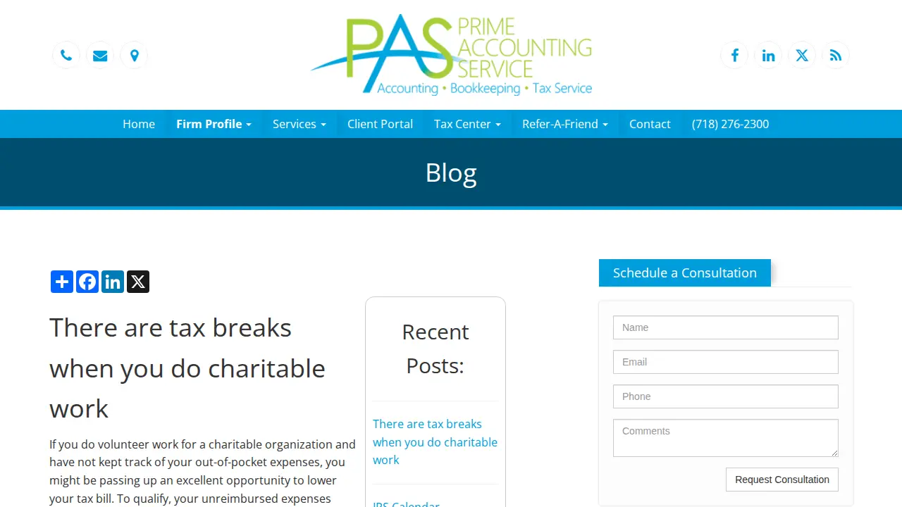 Prime Accounting Service page