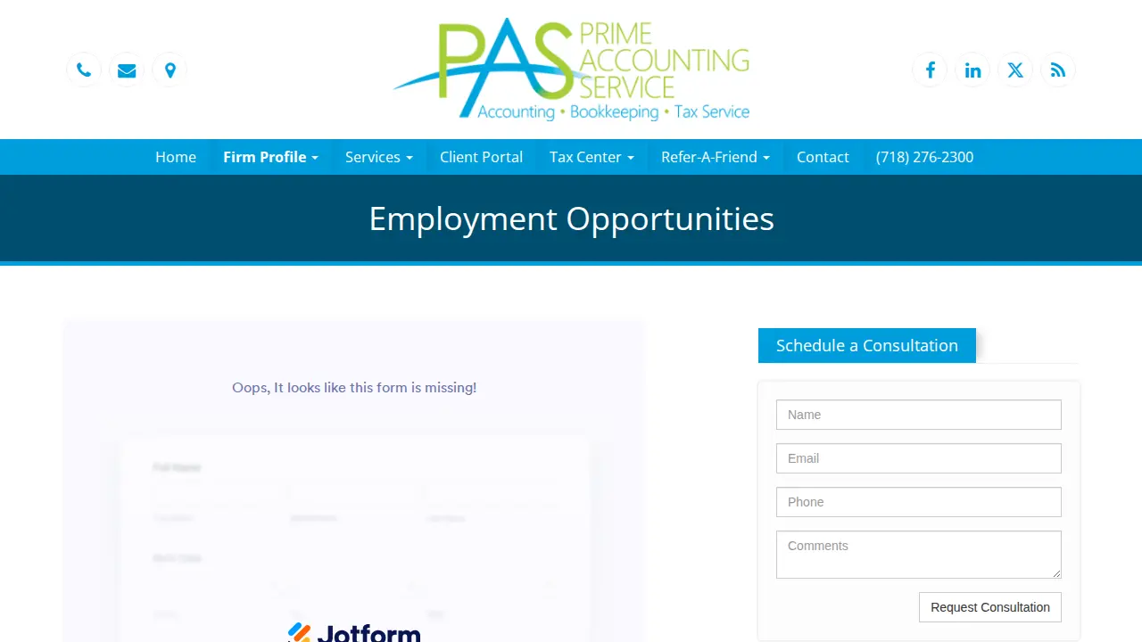 Prime Accounting Service page