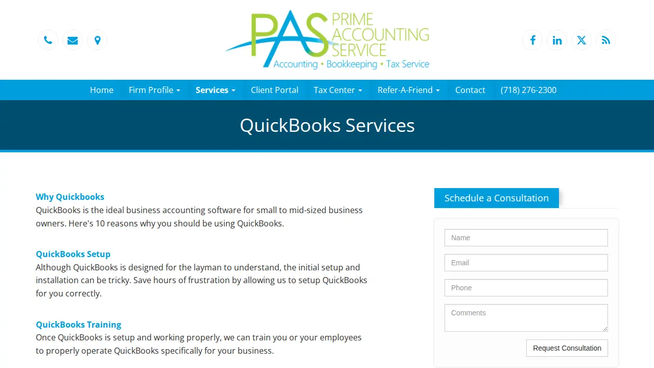 Prime Accounting Service page