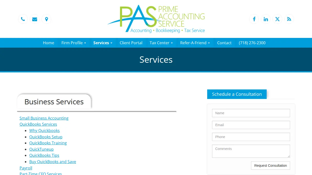 Prime Accounting Service page