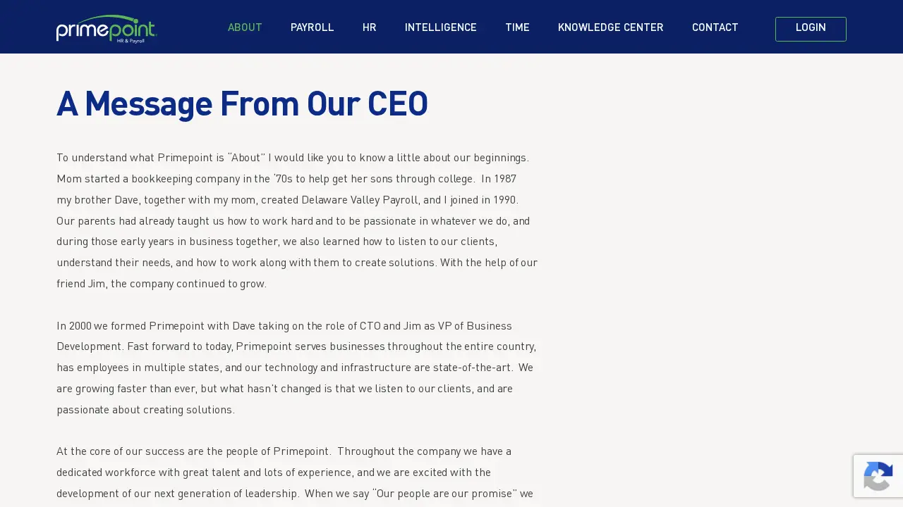 Primepoint HRMS & Payroll page
