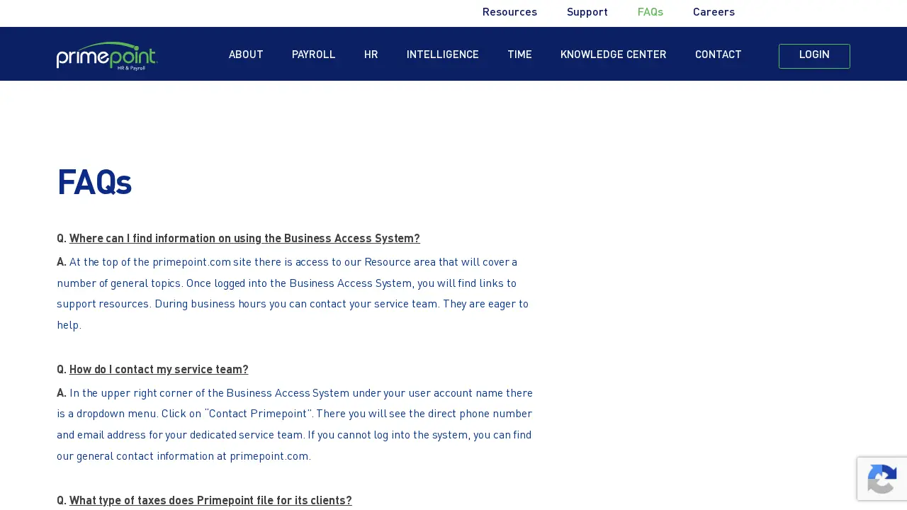 Primepoint HRMS & Payroll page