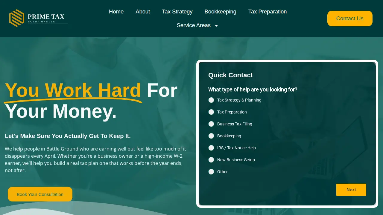 Prime Tax Solutions page