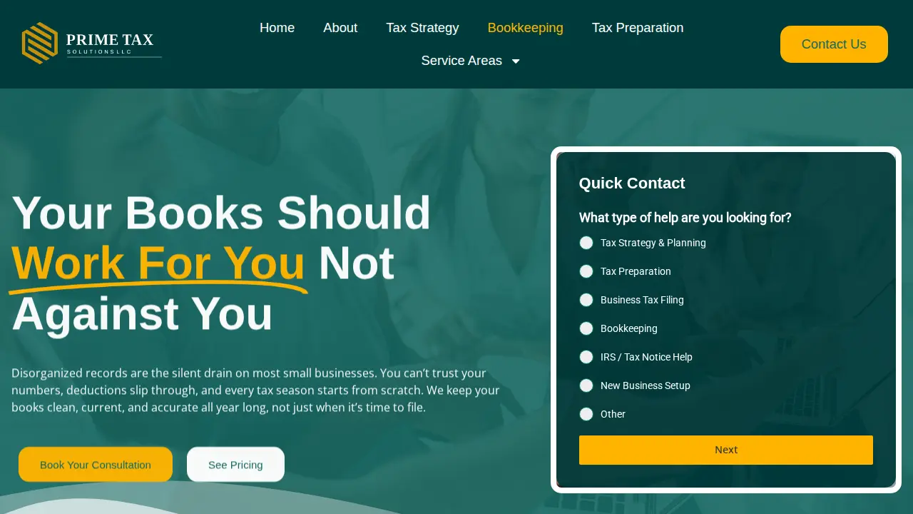 Prime Tax Solutions page