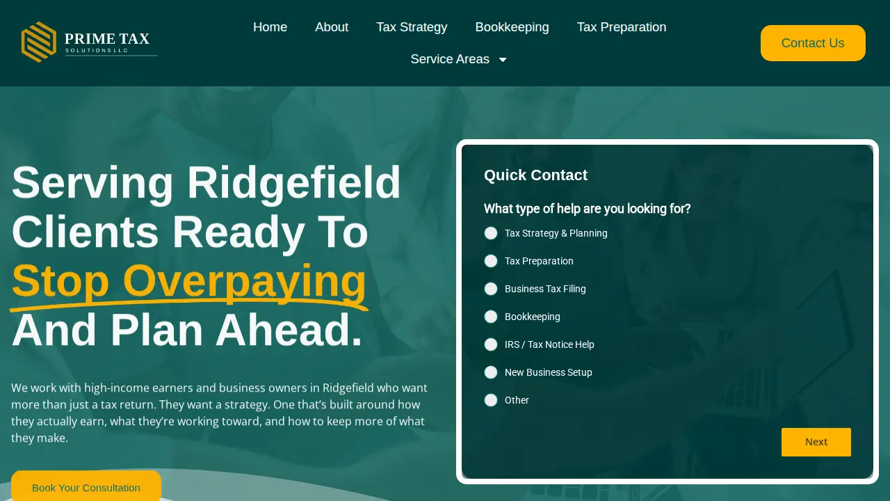 Prime Tax Solutions page