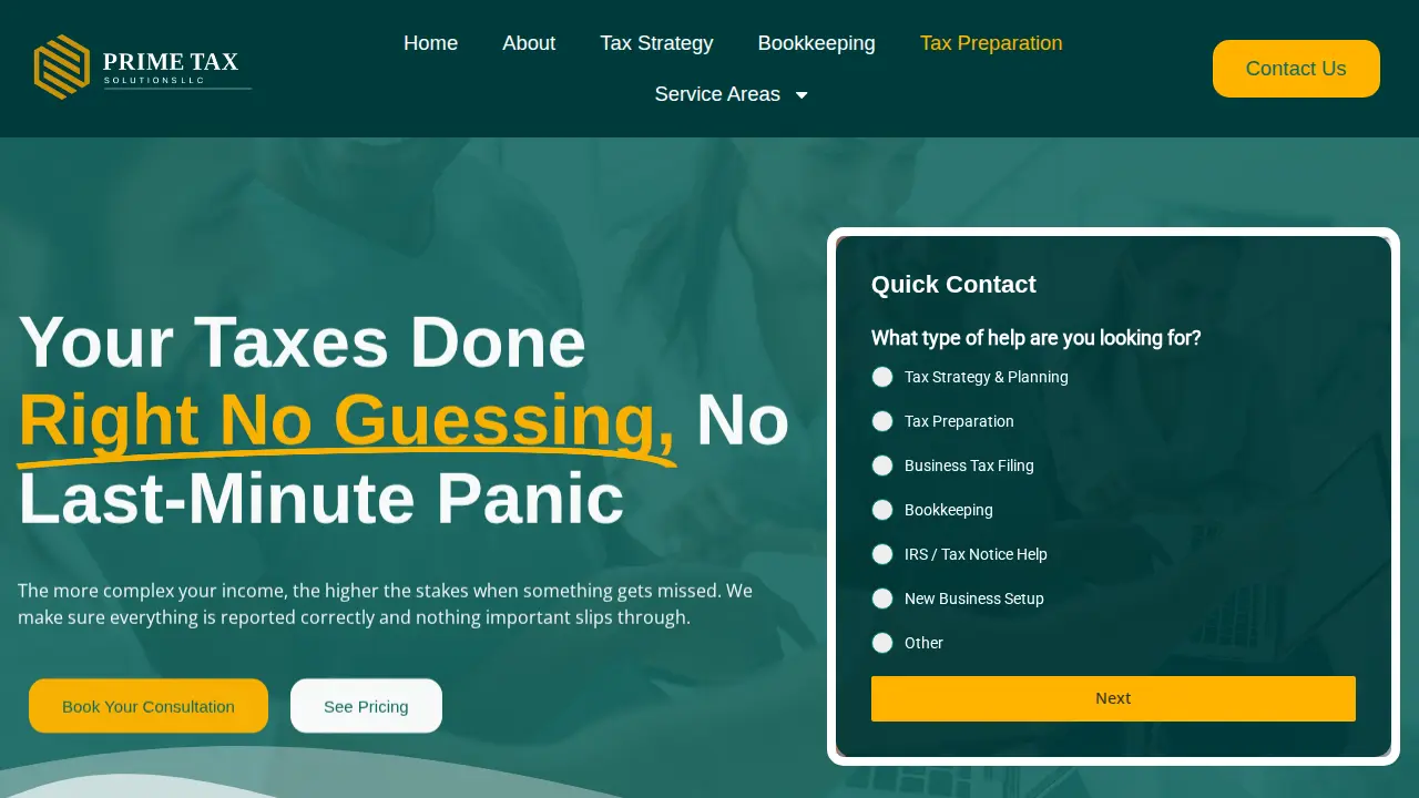 Prime Tax Solutions page