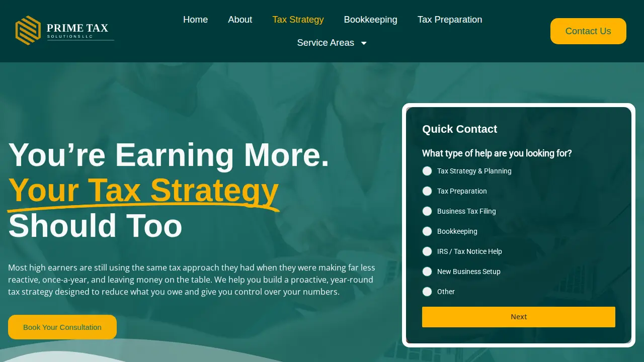 Prime Tax Solutions page