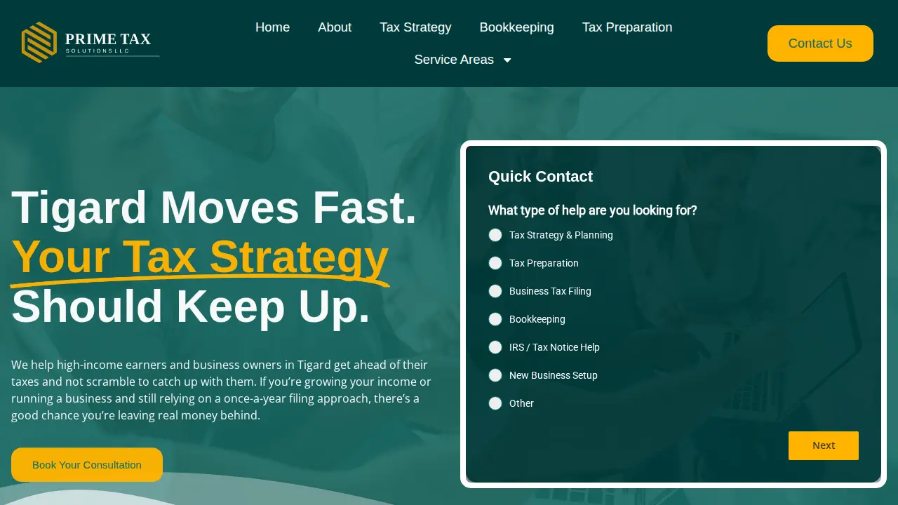 Prime Tax Solutions page