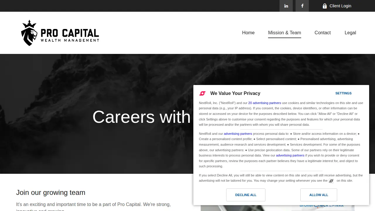 Pro Capital Wealth Management page