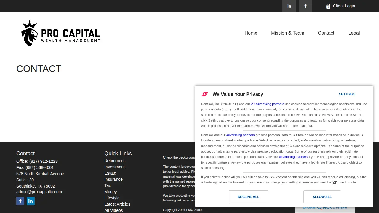Pro Capital Wealth Management page