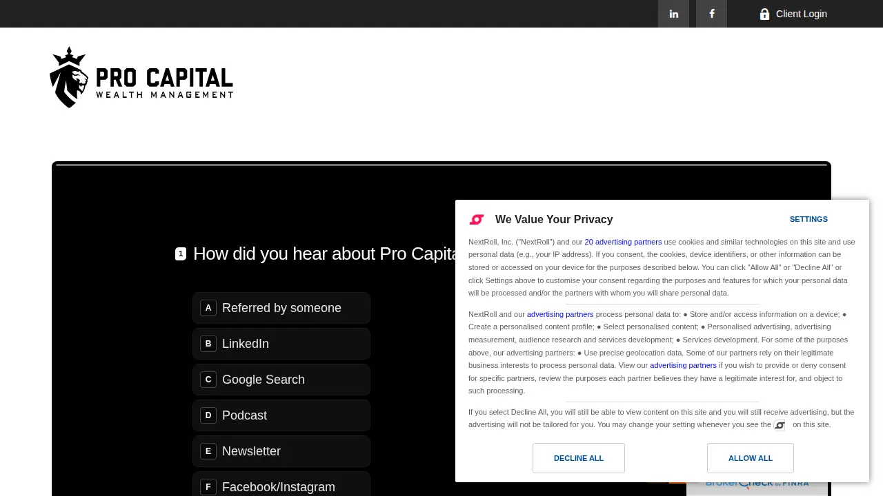 Pro Capital Wealth Management page
