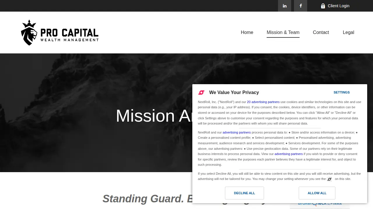 Pro Capital Wealth Management page