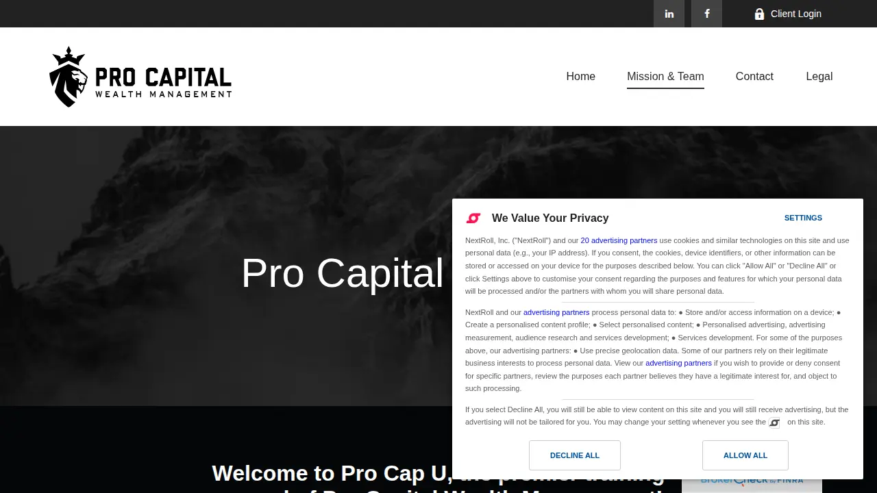 Pro Capital Wealth Management page
