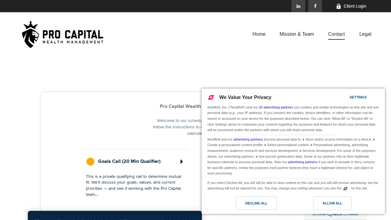 Pro Capital Wealth Management page