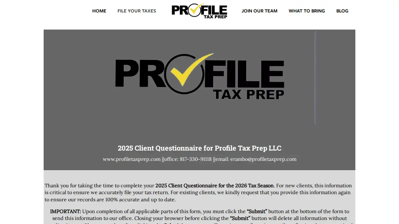 Profile Tax Prep LLC page