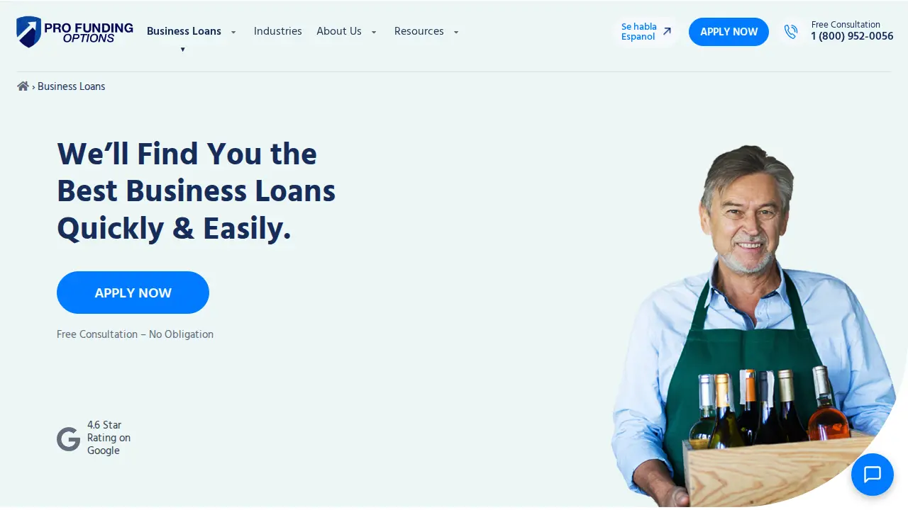 Pro Funding Options page