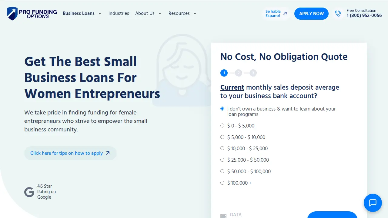 Pro Funding Options page