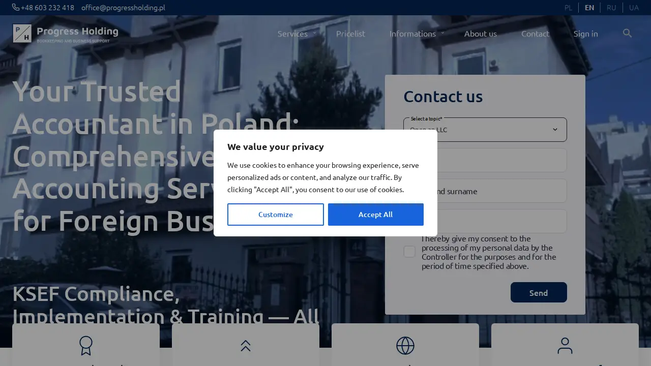 Progress Holding Sp. z o.o. - Accounting office in Poland page