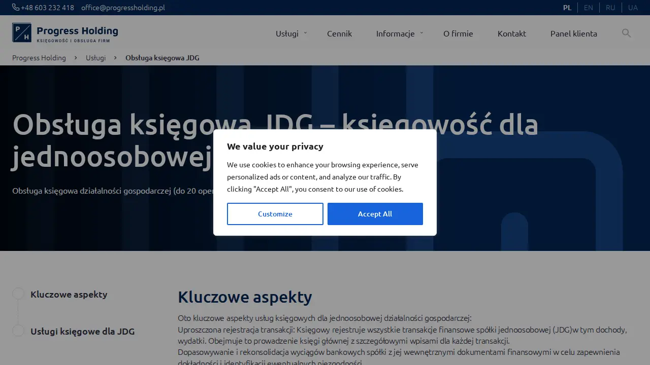 Progress Holding Sp. z o.o. - Accounting office in Poland page