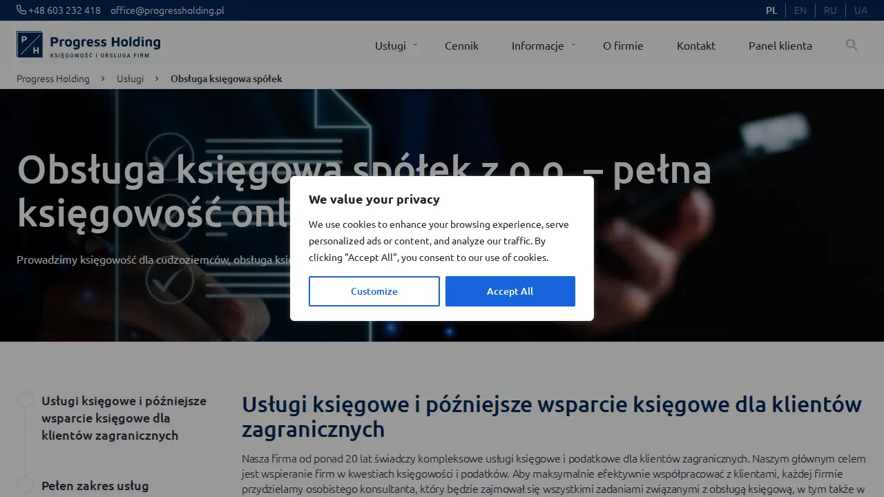 Progress Holding Sp. z o.o. - Accounting office in Poland page