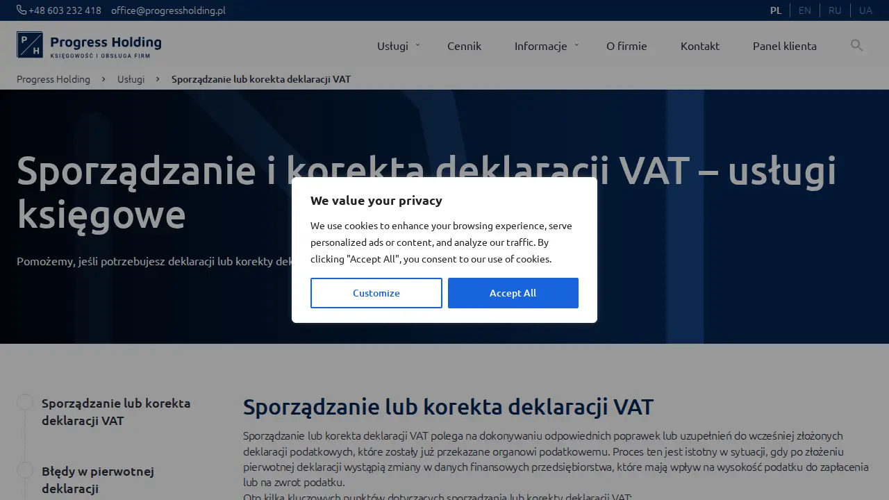 Progress Holding Sp. z o.o. - Accounting office in Poland page