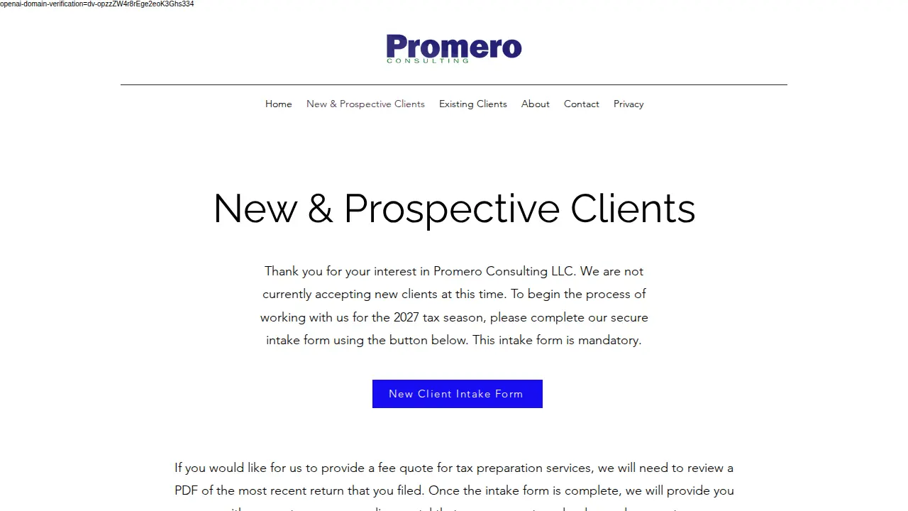 Promero Consulting, LLC page