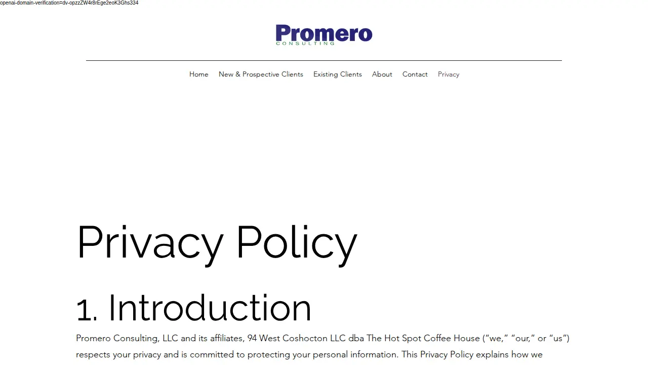 Promero Consulting, LLC page