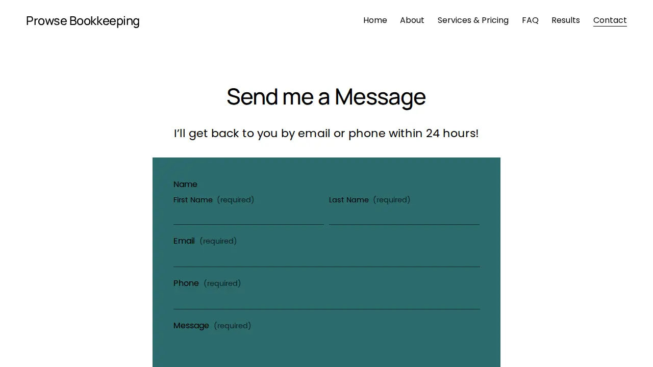 Prowse Bookkeeping page