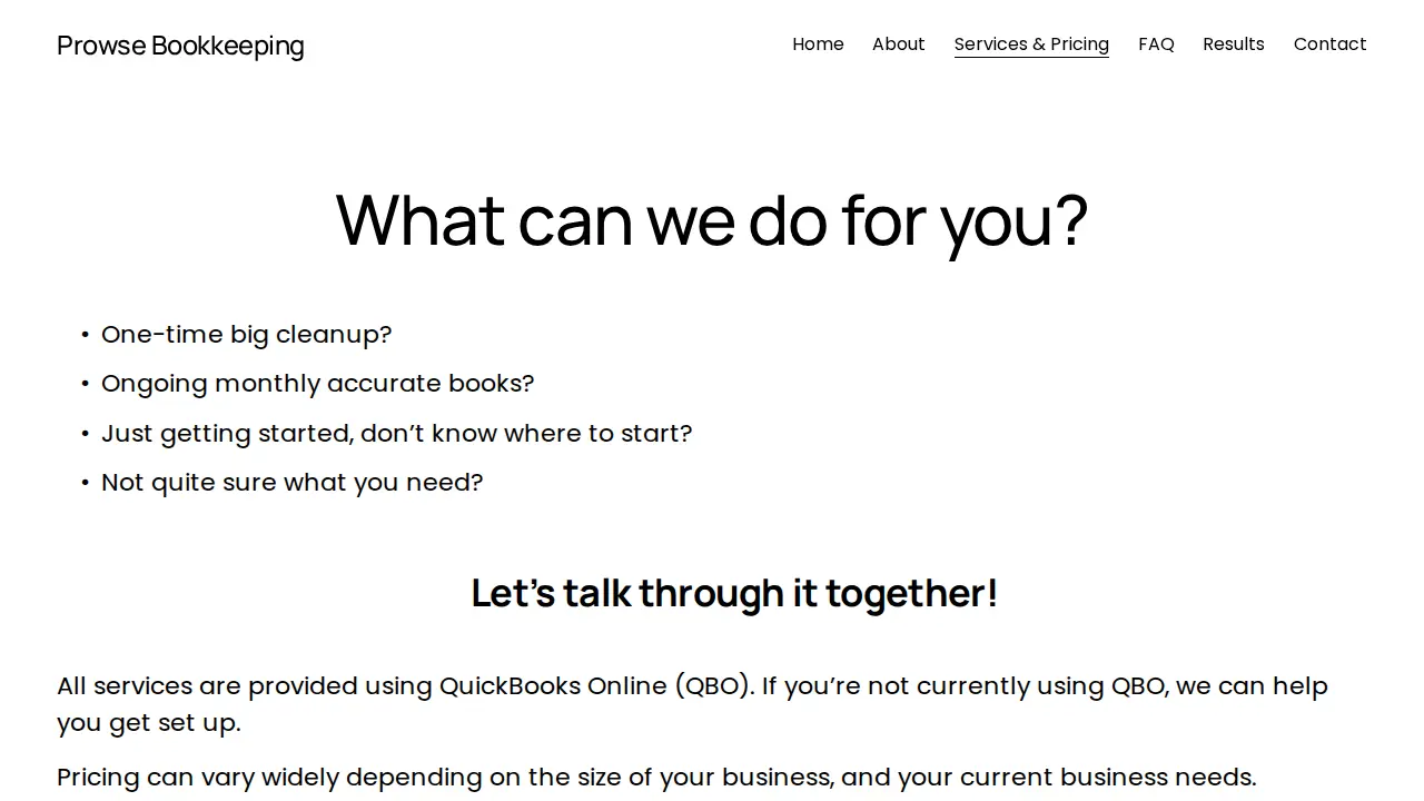 Prowse Bookkeeping page