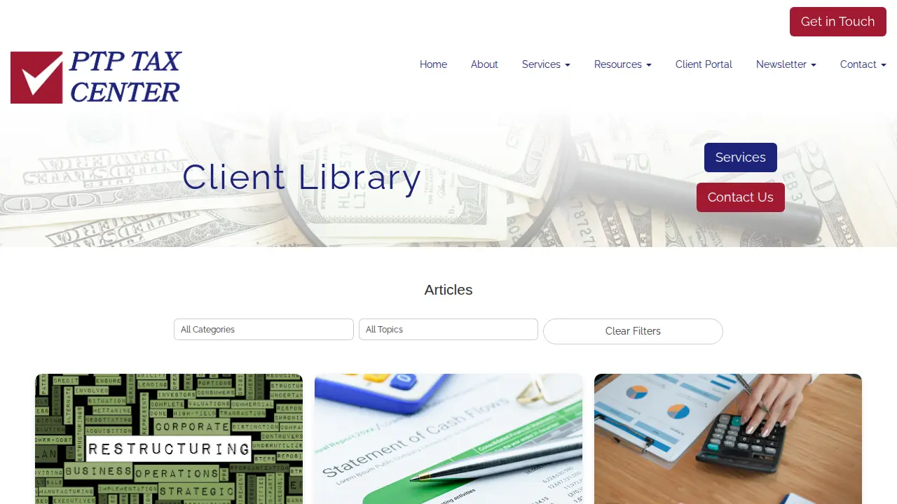 PTP Tax Center page