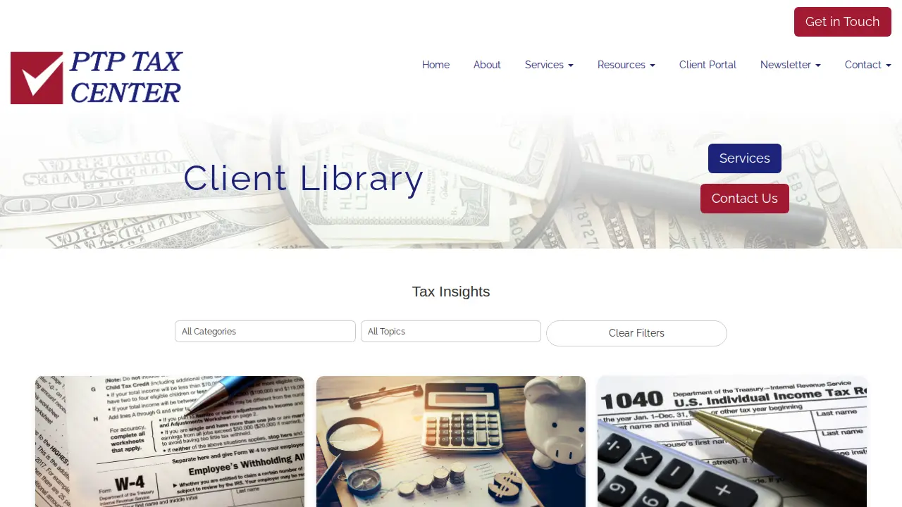 PTP Tax Center page
