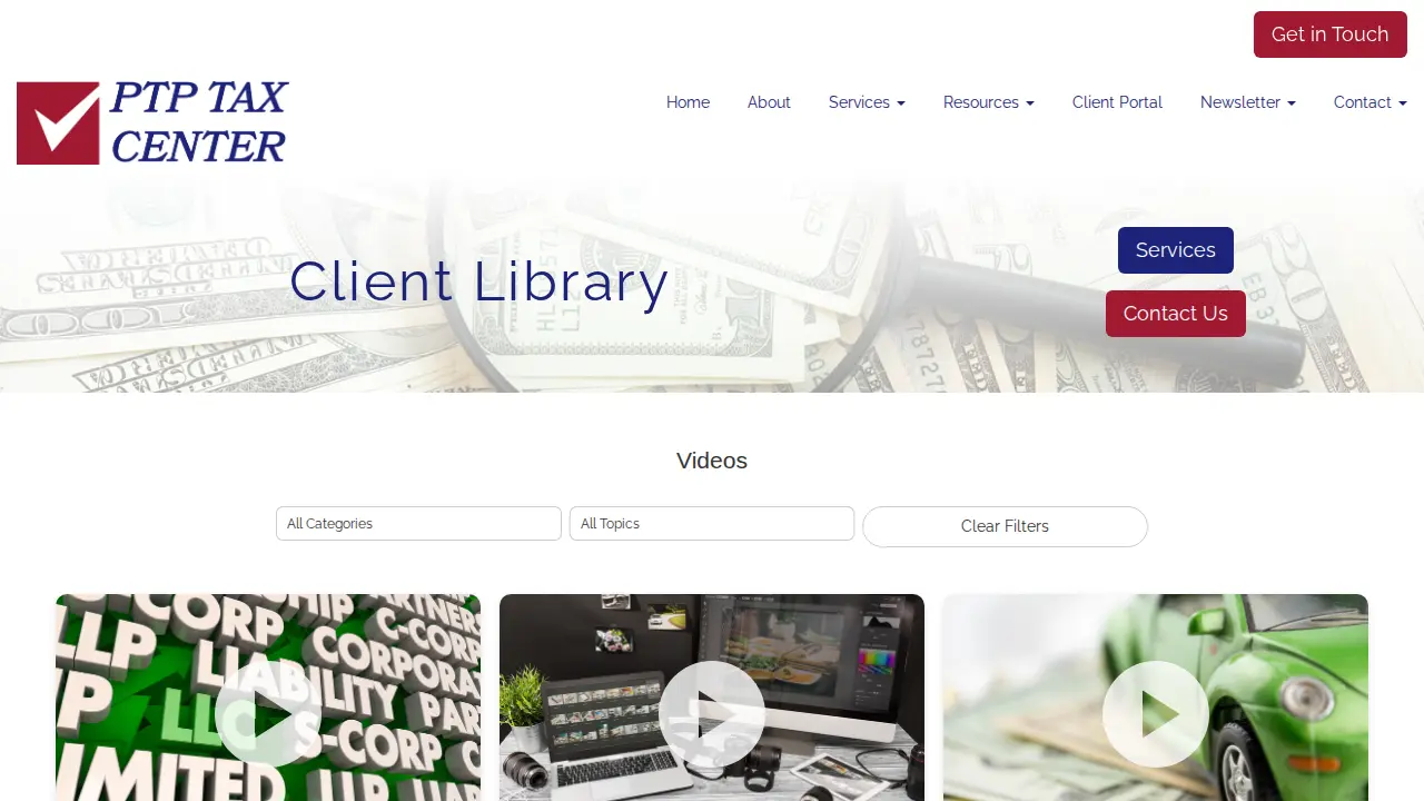 PTP Tax Center page