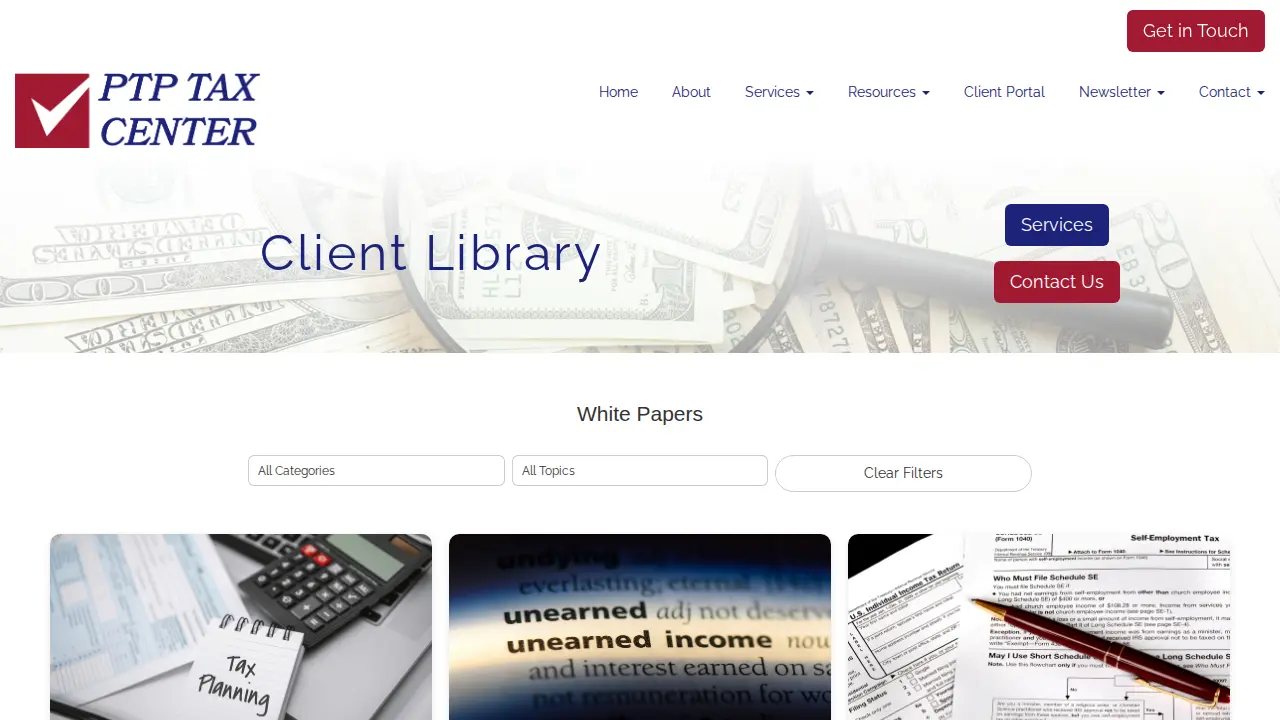 PTP Tax Center page