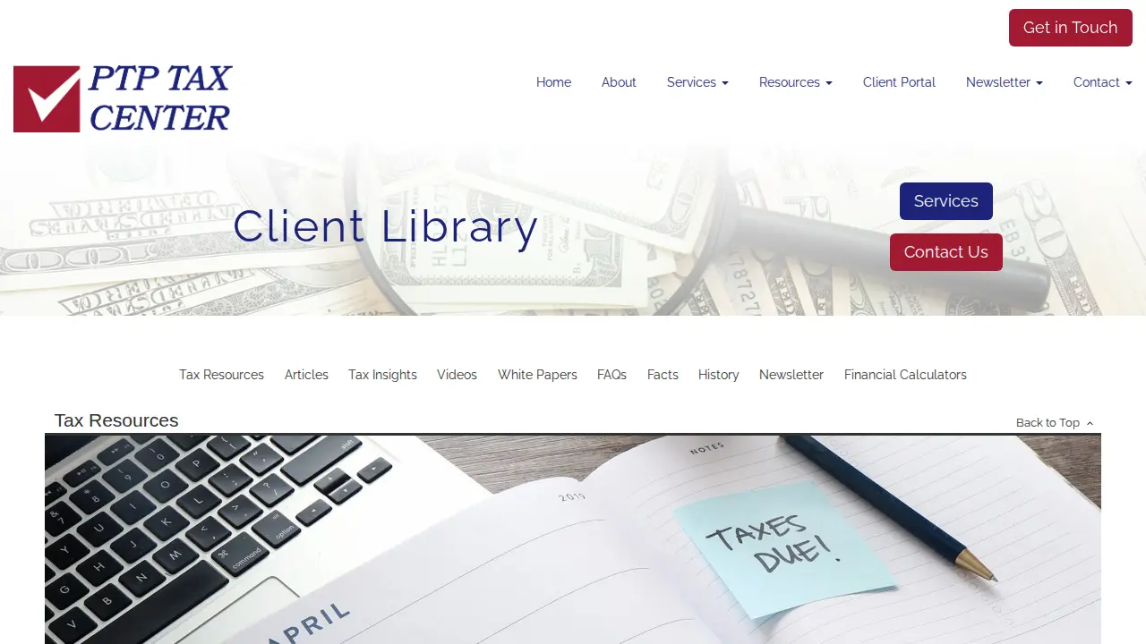 PTP Tax Center page