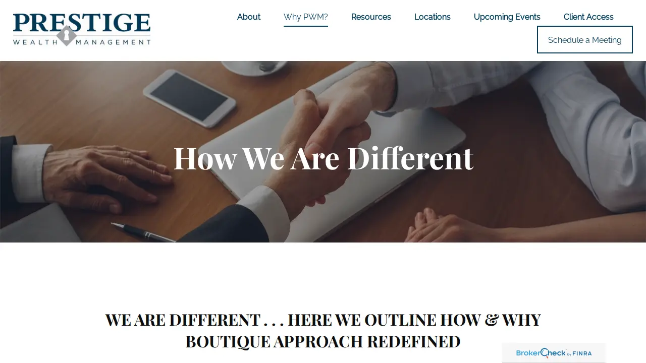 Prestige Wealth Management page