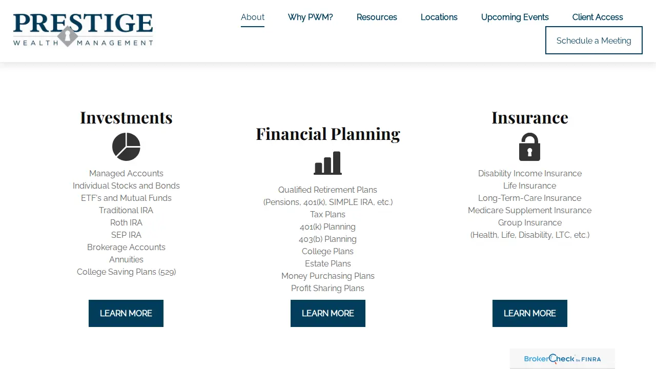 Prestige Wealth Management page