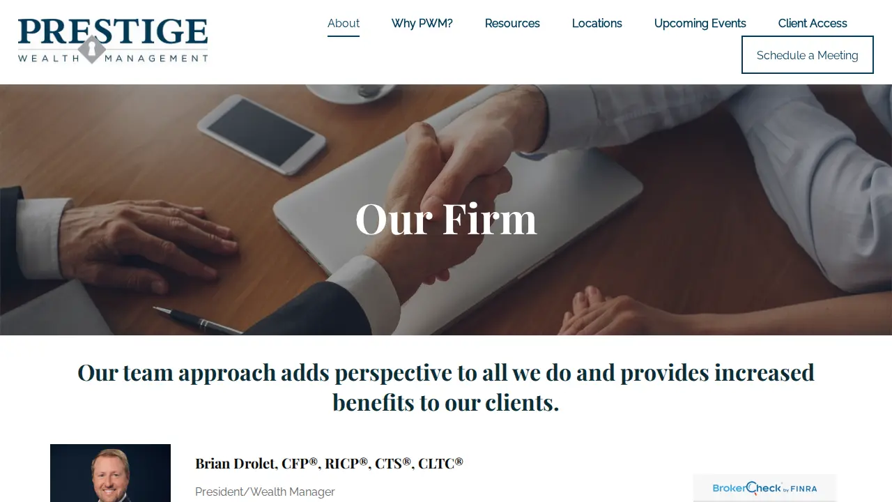 Prestige Wealth Management page