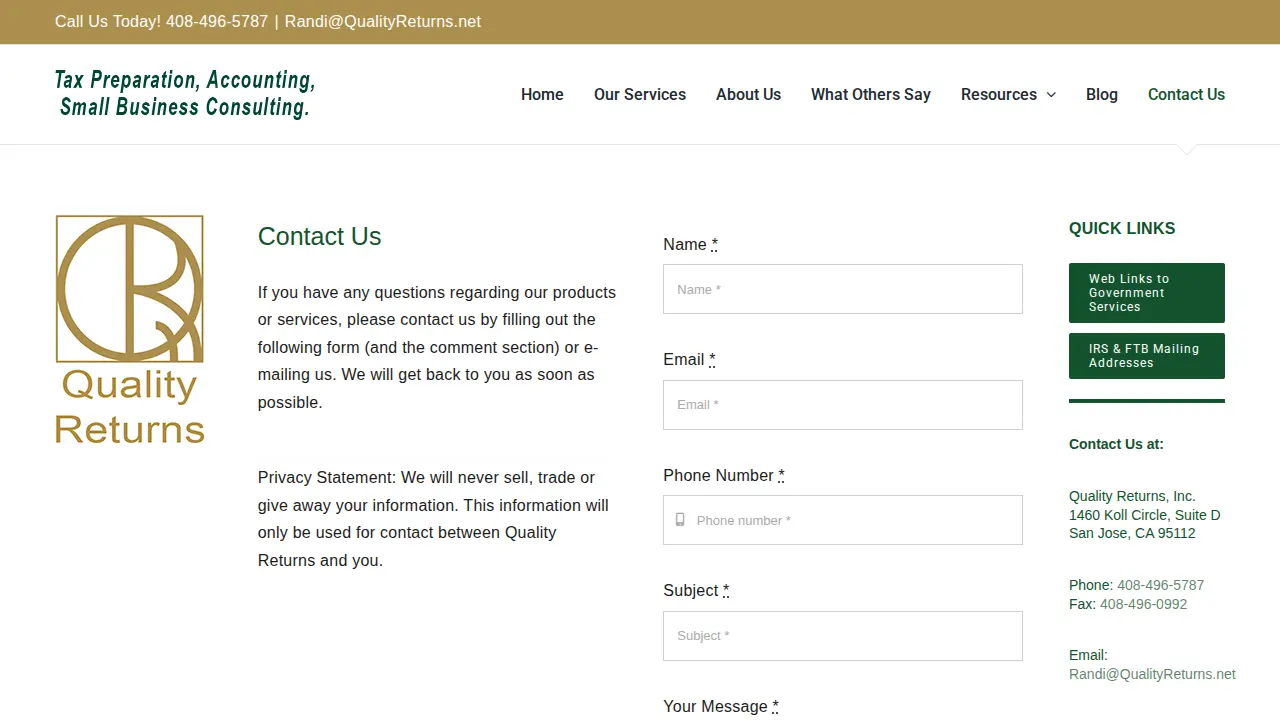 Quality Returns-Enrolled Agent page