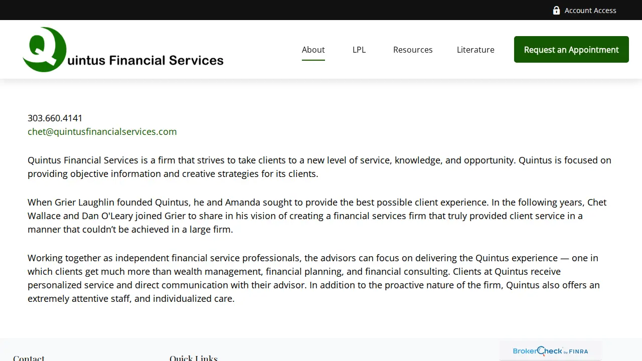 Quintus Financial Services page