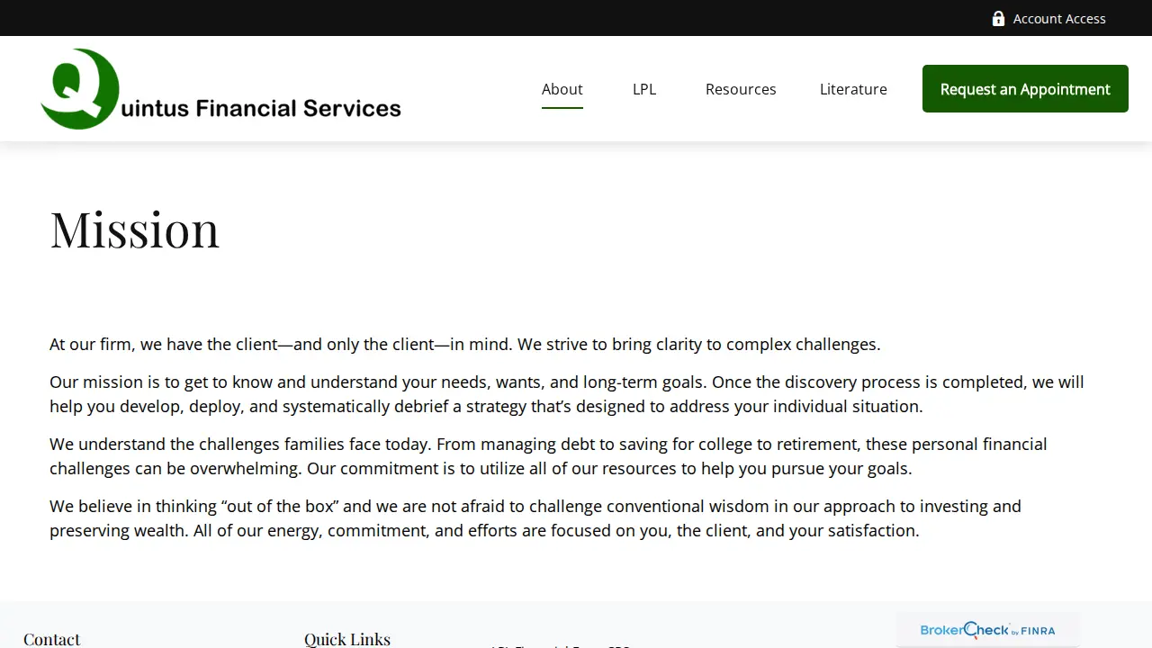 Quintus Financial Services page